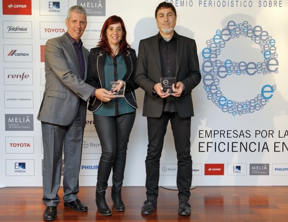Los tres premiados: Pedro Soler, Cristina Moreno y Antonio Barrero. Foto: Plataforma de Empresas por la Eficiencia Energética.